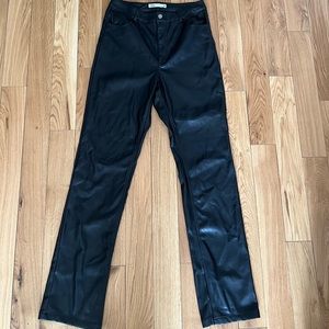 ZARA HIGH WAIST BLACK LEATHER PANTS, SPLIT WIDE BOTTOM